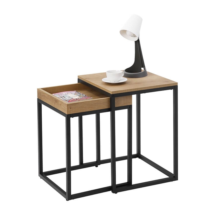 Lot de 2 tables d'appoint ELDUR marron/noir
