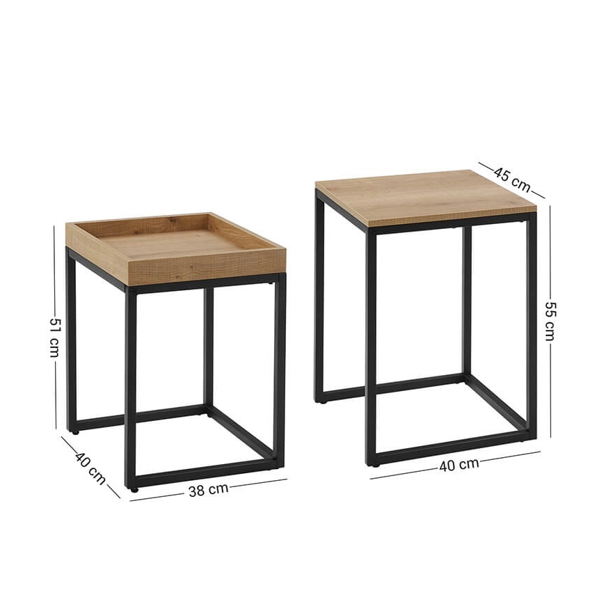 Lot de 2 tables d'appoint ELDUR marron/noir