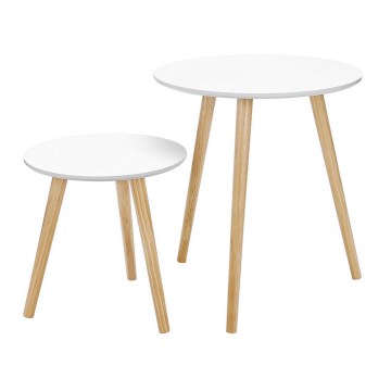 Lot de 2 tables d'appoint SERA blanc/marron