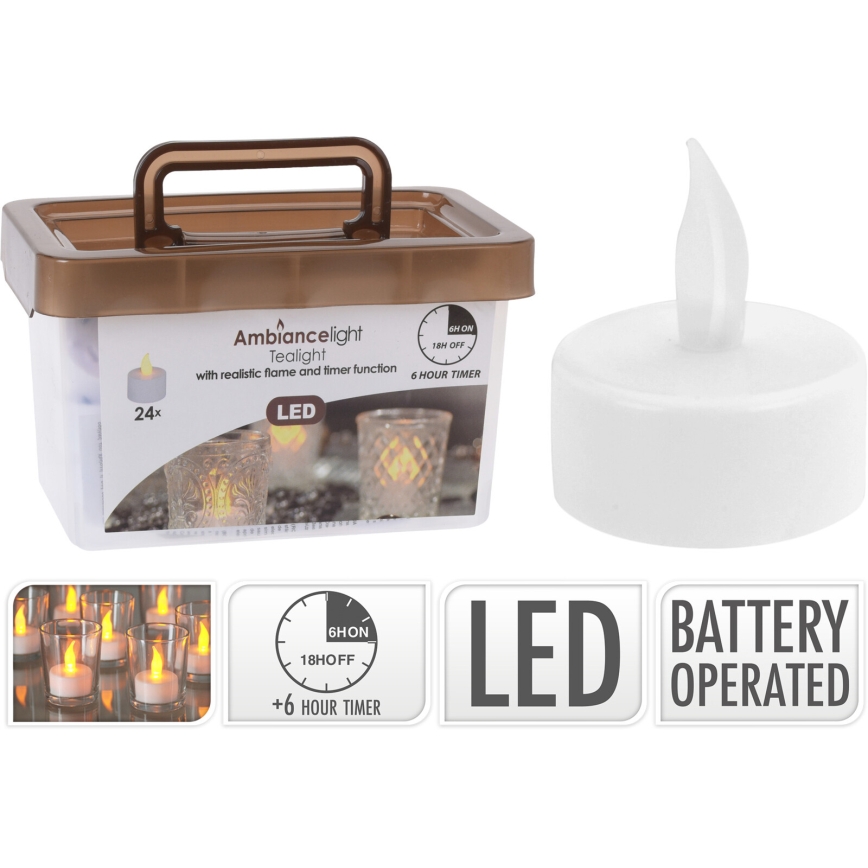 Lot de 24 bougies LED décoratives pour Noël, 3,8 cm, 1x CR2032, blanc chaud