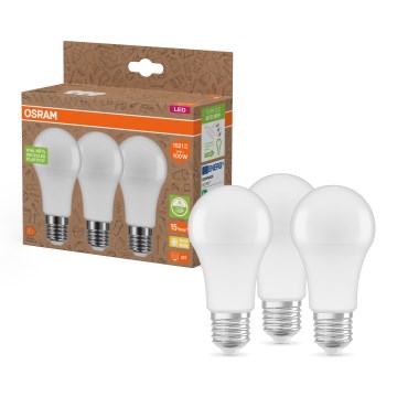 Lot de 3 ampoules LED A100 en plastique recyclé, culot E27, 14 W, 230 V, 2700 K — Osram