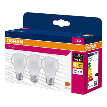 Lot de 3 ampoules LED A60 E27 — 8 W / 230 V / 3000 K - Osram