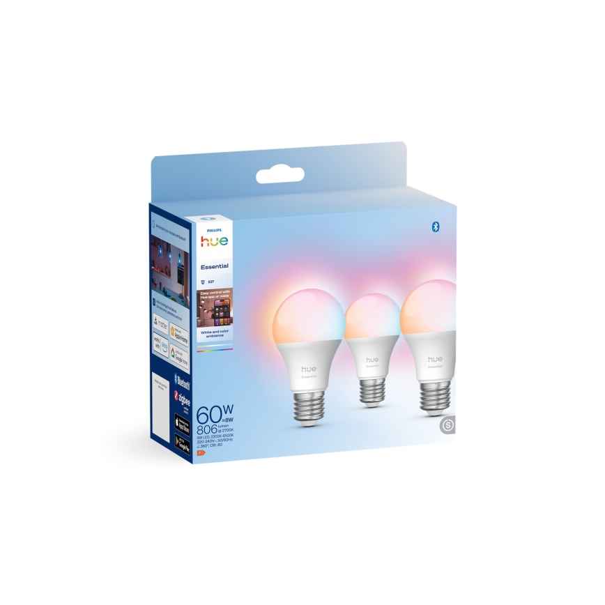 Lot de 3 ampoules LED dimmables Philips Hue White And Color Ambiance Essential E27/8W/230V 2200-6500K