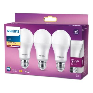 Lot de 3 ampoules LED Philips A60 E27 13 W 230 V 2700 K