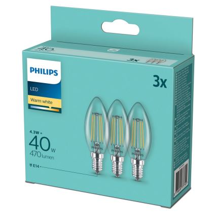 Lot de 3 ampoules LED Philips VINTAGE B35 E14/4,3W/230V 2700K