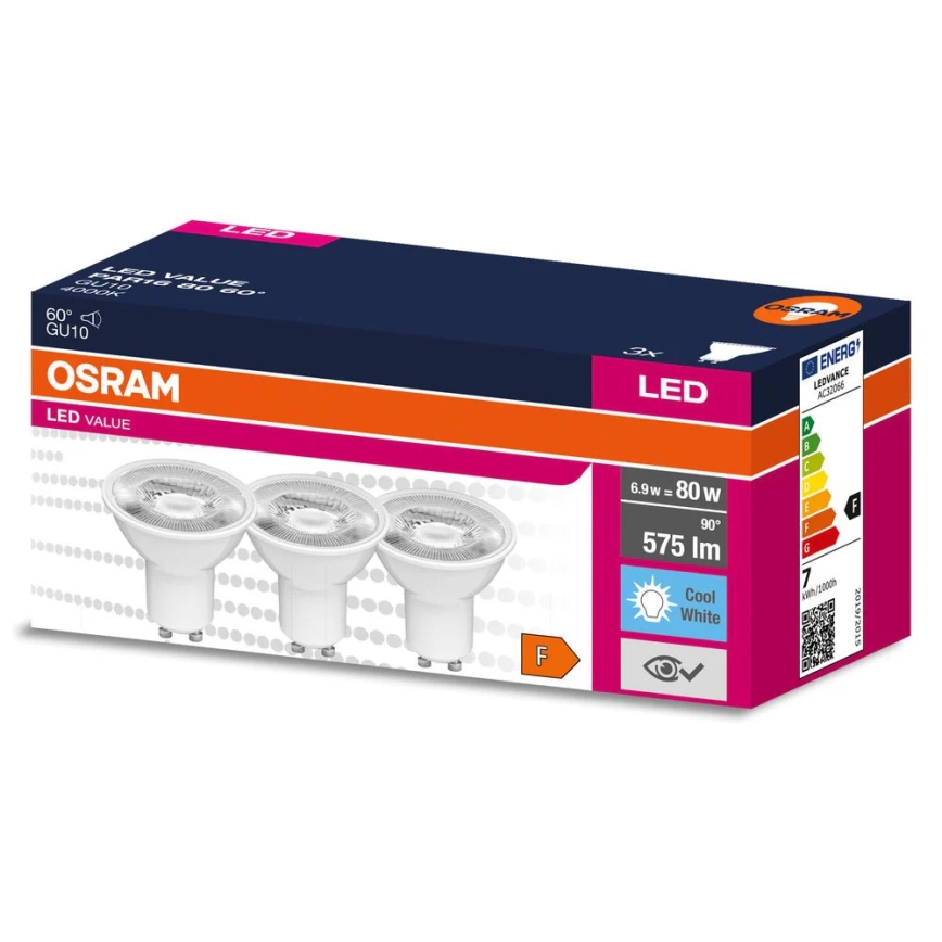 Lot de 3 ampoules LED réflecteur PAR16 GU10/6,9W/230V 4000K 60° - Osram