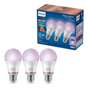 Lot de 3 ampoules LED RGB dimmables Philips SMART A60 E27/8,8W/230V 2200-6500K
