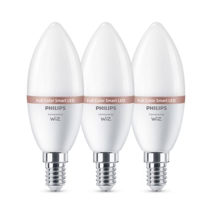 Lot de 3 ampoules LED RGB dimmables Philips SMART C37 E14/4,9W/230V 2200-6500K IRC 90