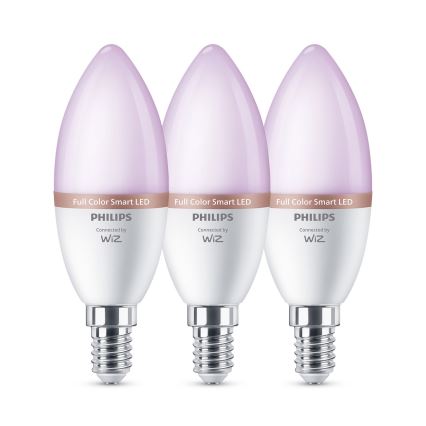 Lot de 3 ampoules LED RGB dimmables Philips SMART C37 E14/4,9W/230V 2200-6500K IRC 90