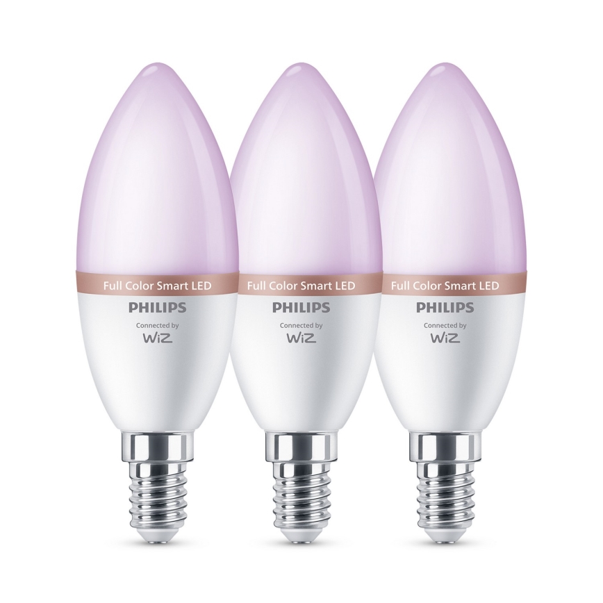 Lot de 3 ampoules LED RGB dimmables Philips SMART C37 E14/4,9W/230V 2200-6500K IRC 90
