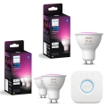 Lot de 3 ampoules LED RGBW dimmables Philips Hue WHITE AND COLOR AMBIANCE GU10/4,2W/230V 2000-6500K + pont Hue