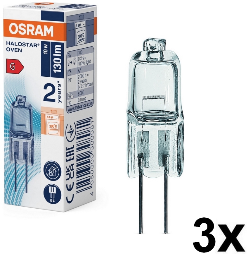 Lot de 3 ampoules pour four HALOSTAR G4/10W/12V 2700K - Osram