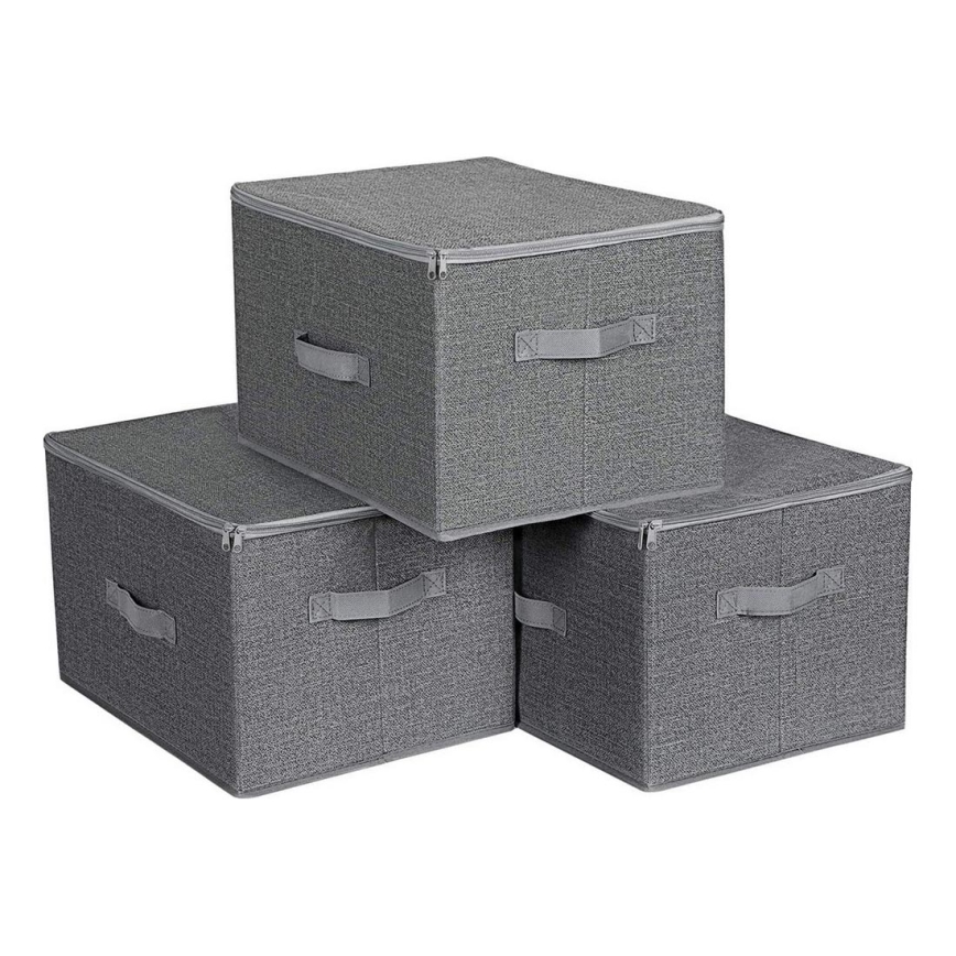 Lot de 3 boîtes de rangement zippées CURAN, grises