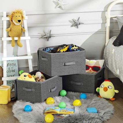 Lot de 3 boîtes de rangement zippées CURAN, grises