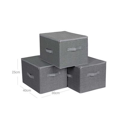 Lot de 3 boîtes de rangement zippées CURAN, grises