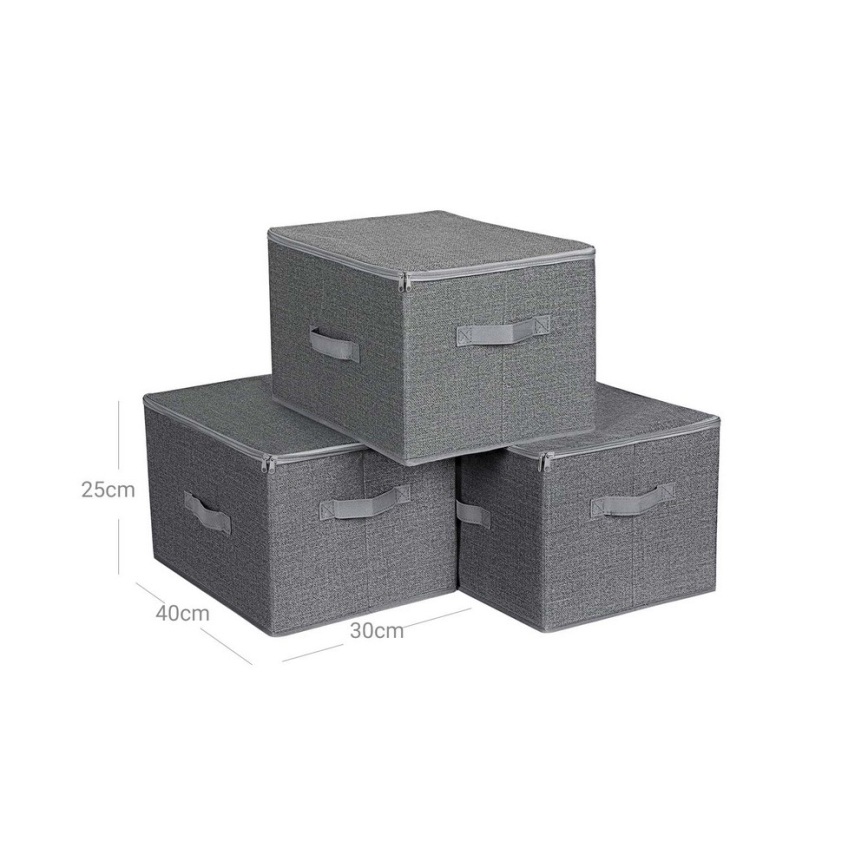 Lot de 3 boîtes de rangement zippées CURAN, grises