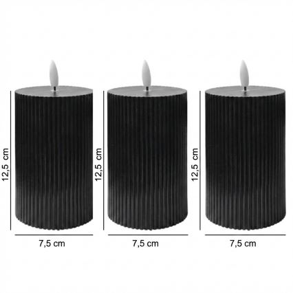 Lot de 3 bougies LED BRILLO, 12,5 cm, noires, avec télécommande, alimentation 2xAA