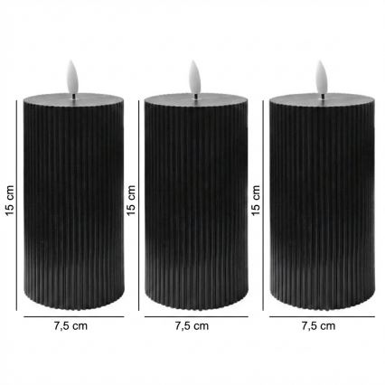 Lot de 3 bougies LED BRILLO, 15 cm, noir, alimentées par 2 piles AA, télécommande