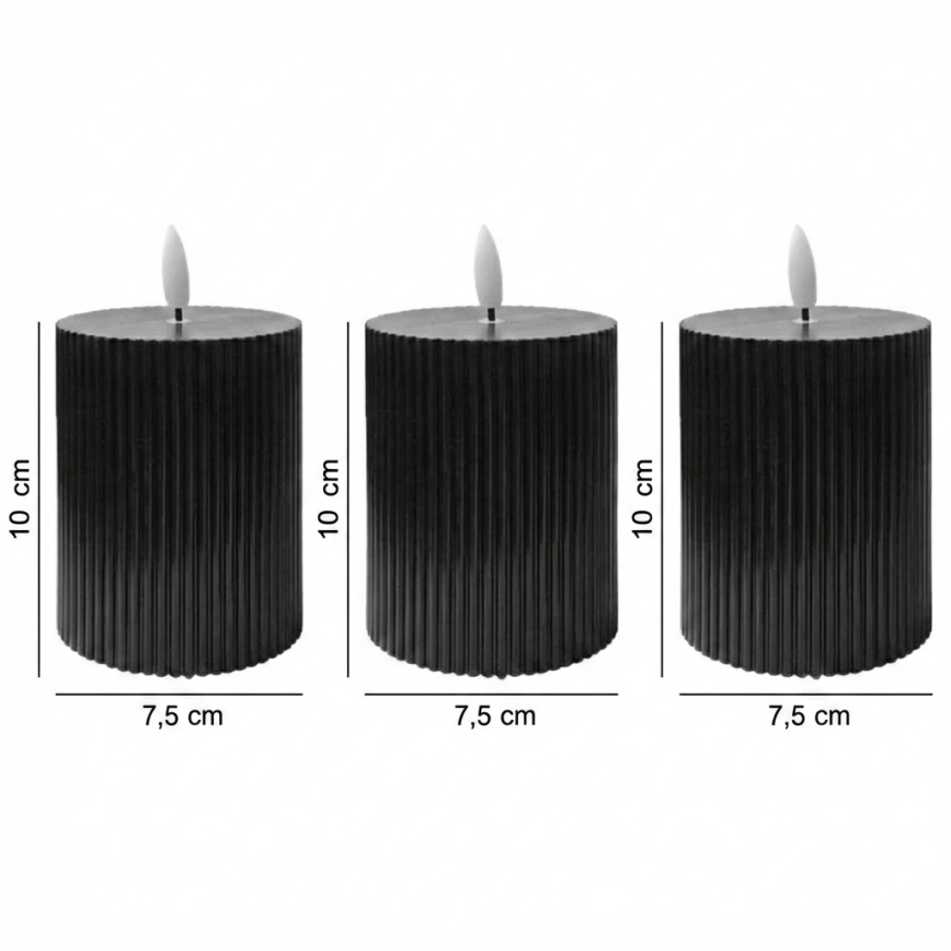 Lot de 3 bougies LED BRILLO – alimentation 2×AA – 10 cm – noires – télécommande incluse