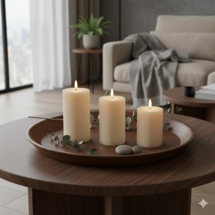 Lot de 3 bougies LED BRILLO LED/3xAAA, crème, avec télécommande