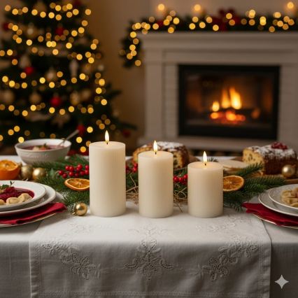 Lot de 3 bougies LED BRILLO LED/3xAAA, crème, avec télécommande