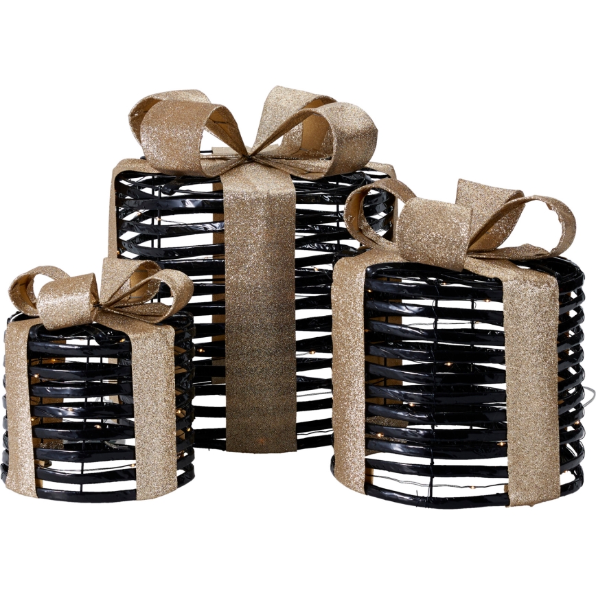Lot de 3 décorations LED de Noël 20xLED/2xAA + 30xLED/3xAA + 40xLED/3xAA blanc chaud cadeaux/noir