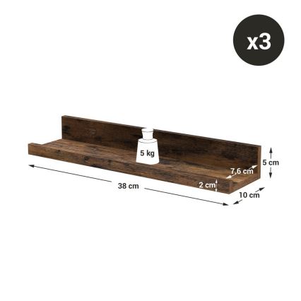 Lot de 3 étagères murales SHELFY 38x5x10 cm marron