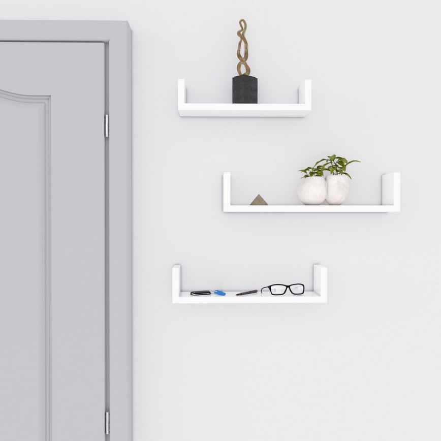 Lot de 3 étagères murales SHELFY blanches