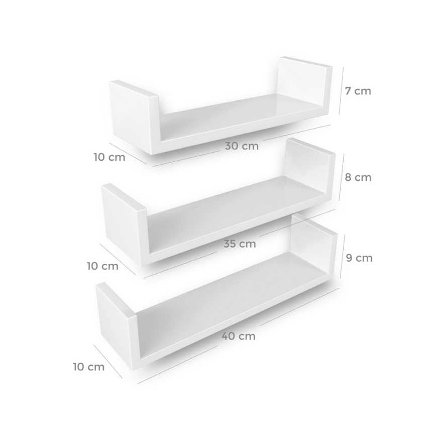Lot de 3 étagères murales SHELFY blanches