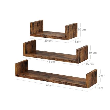 Lot de 3 étagères murales SHELFY marron