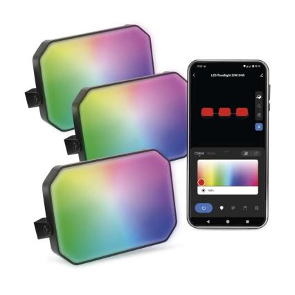 Lot de 3 projecteurs extérieurs LED RGBIC dimmables GoSmart — 14 W, 230 V, 3000–6500 K, IP65, Wi‑Fi Tuya