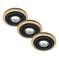 Lot de 3 spots encastrés TOBBY 1x GU10 / 20W / 230V Ø 11,5 cm chêne/noir