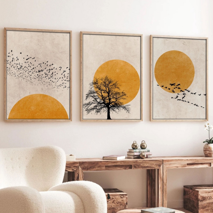 Lot de 3 tableaux encadrés 50x70 cm beige/orange