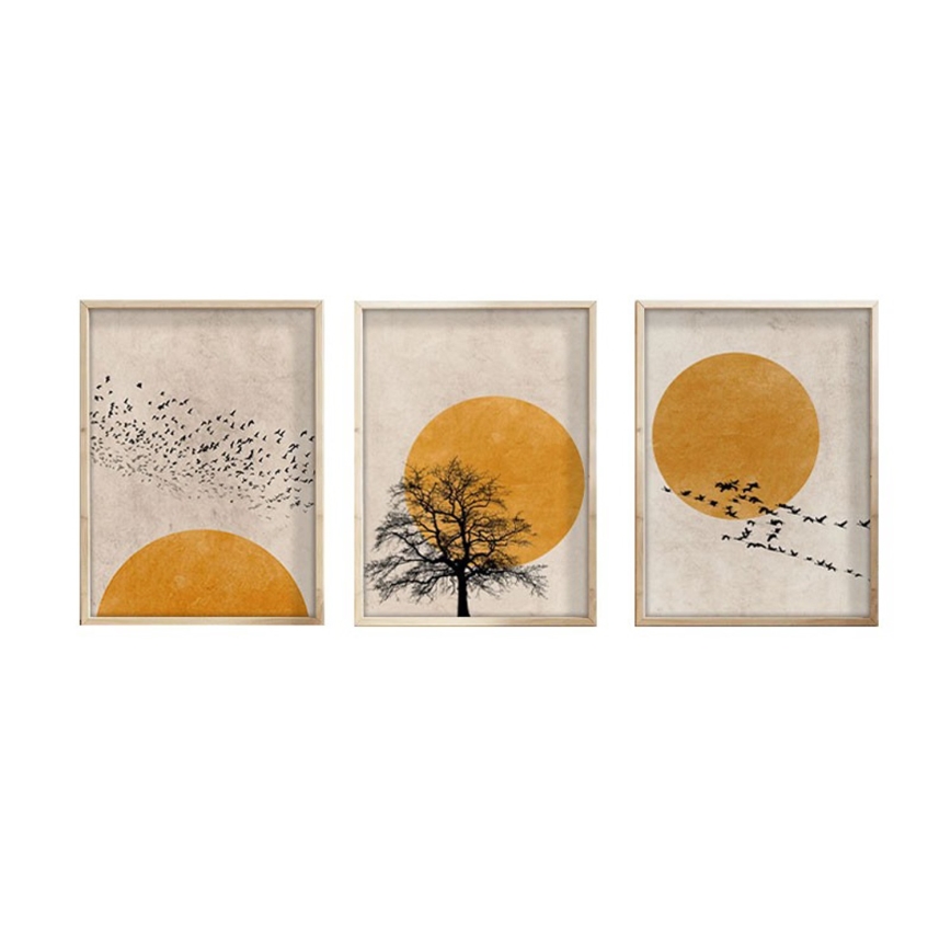 Lot de 3 tableaux encadrés 50x70 cm beige/orange