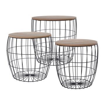 Lot de 3 tables basses BRISO, Ø 31/38/42,5 cm, marron/noir