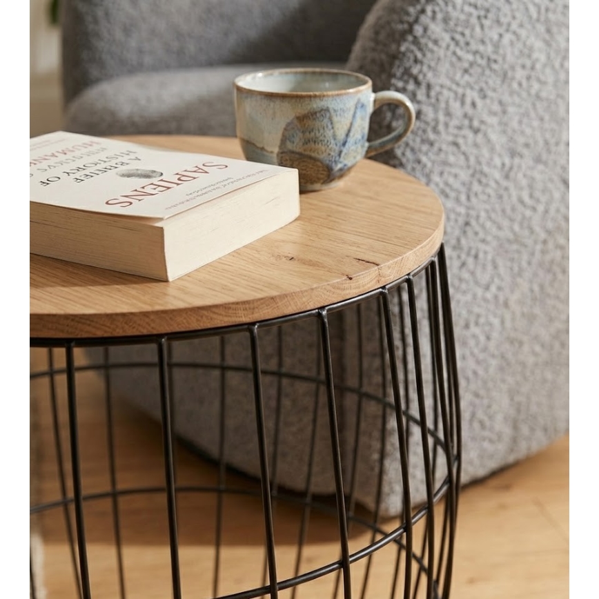 Lot de 3 tables basses BRISO, Ø 31/38/42,5 cm, marron/noir