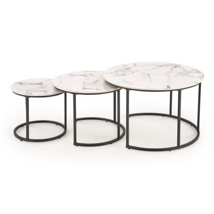 Lot de 3 tables basses COMORO blanc/noir