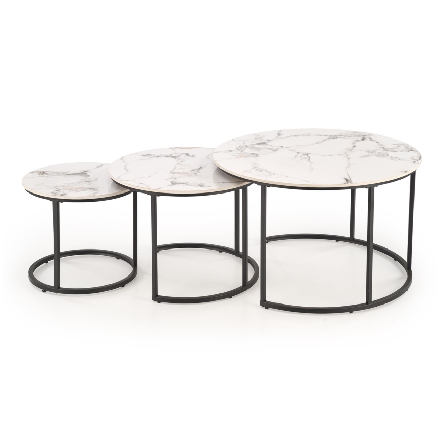 Lot de 3 tables basses COMORO blanc/noir