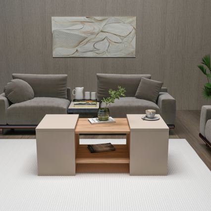 Lot de 3 tables basses SOLIS 45/45/100x30/30/40 cm beige/épicéa