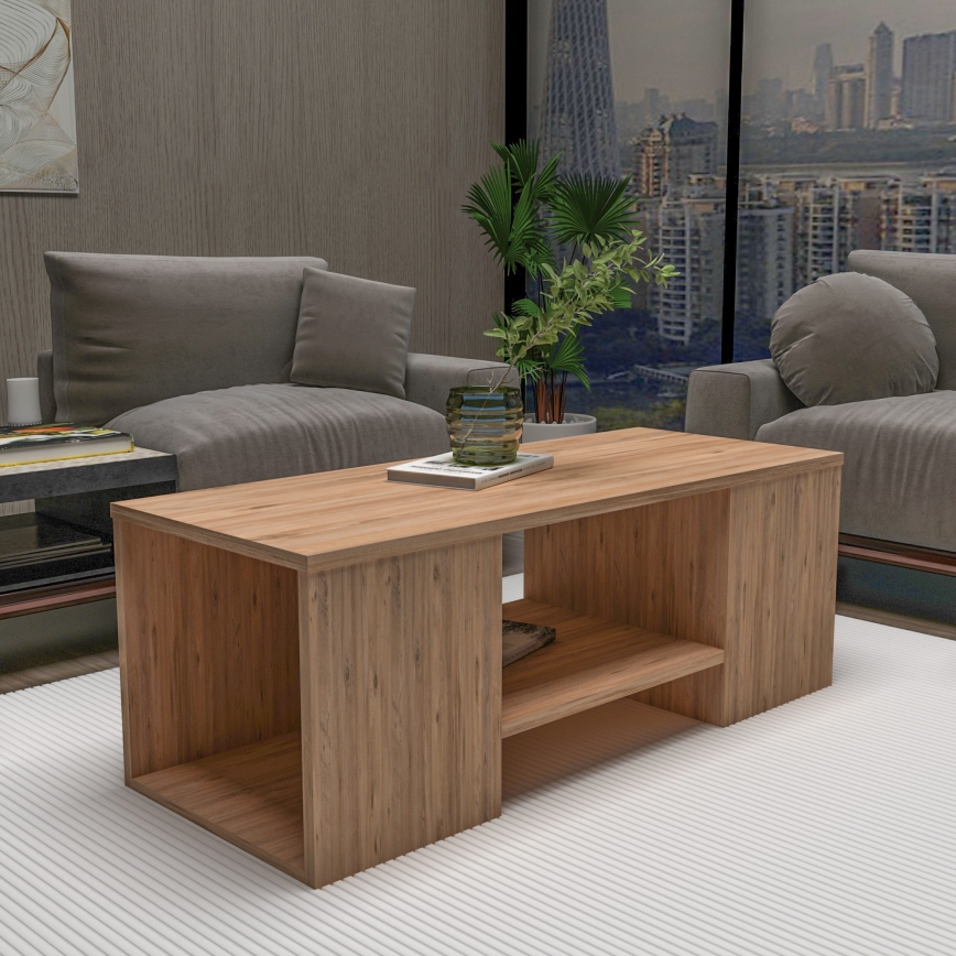 Lot de 3 tables basses SOLIS 45/45/100x30/30/40 cm beige/épicéa