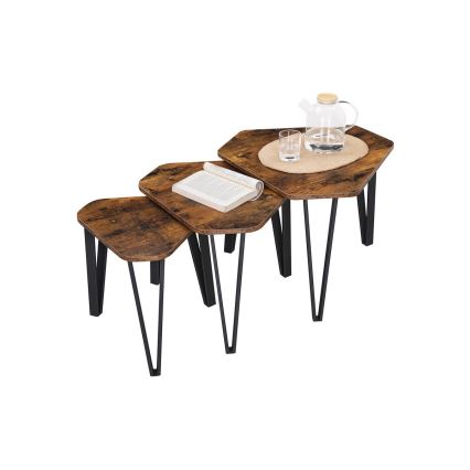 Lot de 3 tables d'appoint ELDUR, brun/noir