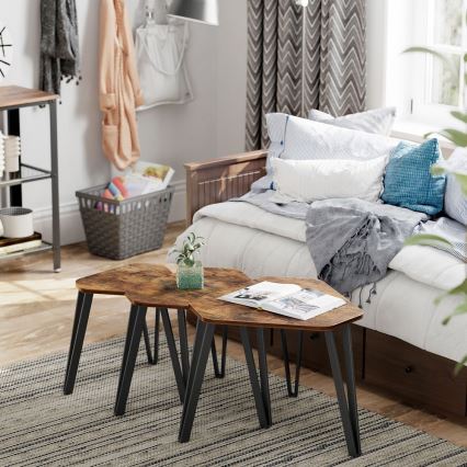 Lot de 3 tables d'appoint ELDUR, brun/noir