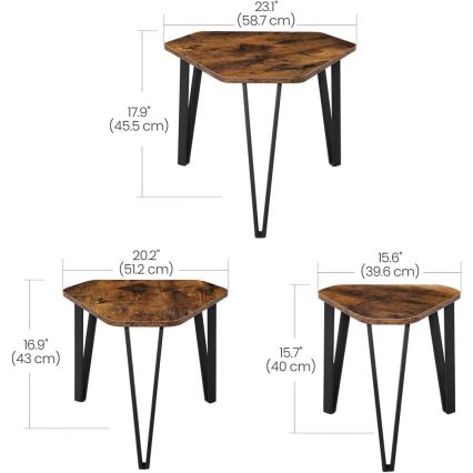 Lot de 3 tables d'appoint ELDUR, brun/noir