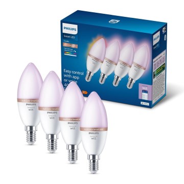 Lot de 4 ampoules LED RGB dimmables Philips SMART C37 E14/4,9W/230V 2200-6500K