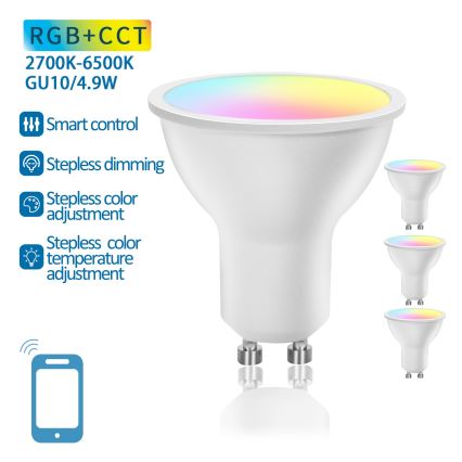 Lot de 4 ampoules LED RGBW connectées GU10/4,9W/230V 2700-6500K - Aigostar