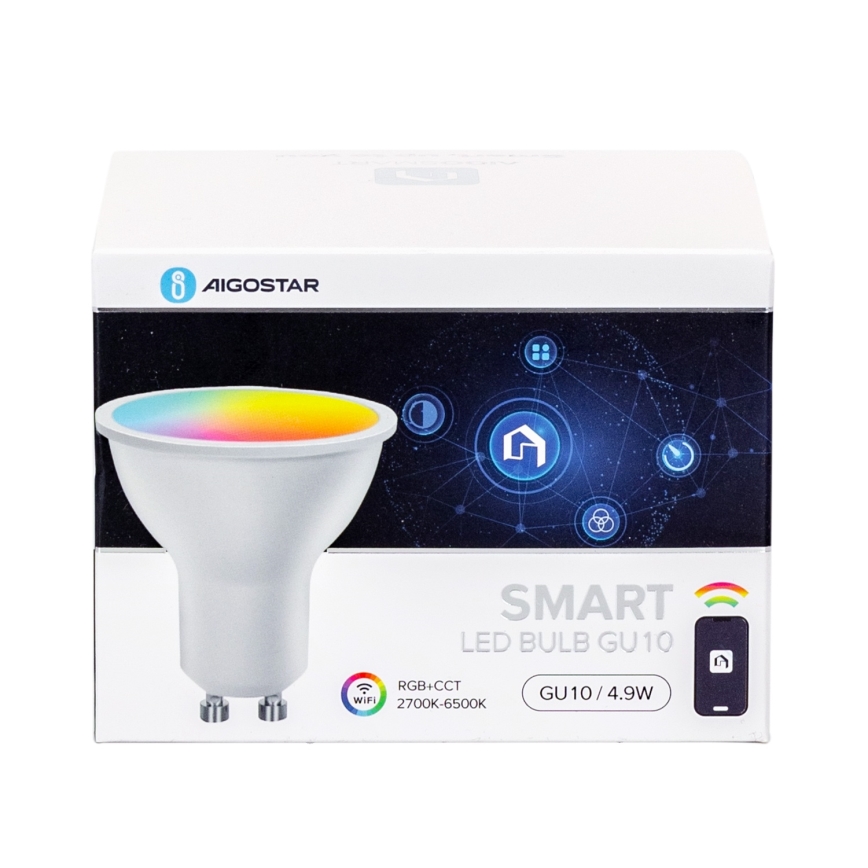 Lot de 4 ampoules LED RGBW dimmables connectées GU10 4,9 W 230 V 2700–6500 K - Aigostar