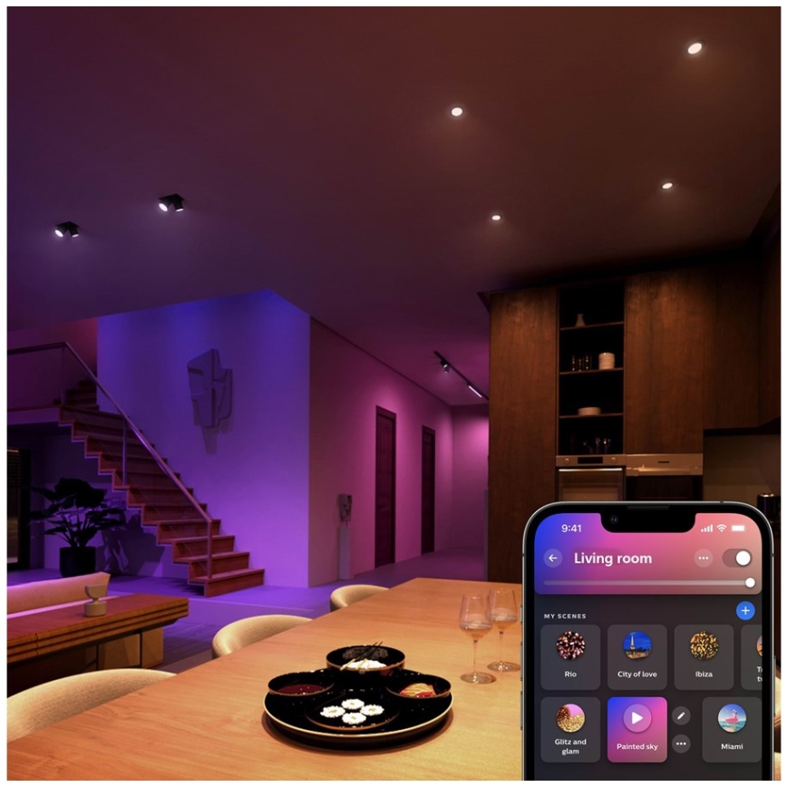 Lot de 4 ampoules LED RGBW dimmables Philips Hue White and Color Ambiance GU5,3/MR16/6,3W/12V 2000-6500K
