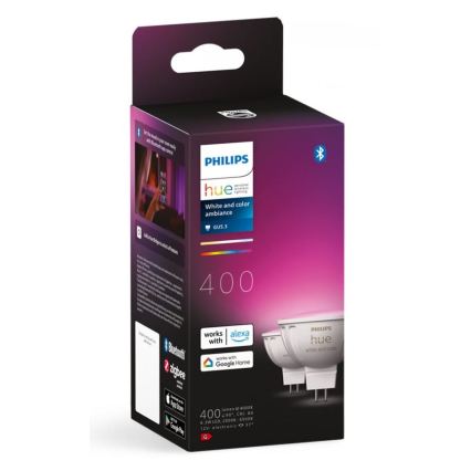 Lot de 4 ampoules LED RGBW dimmables Philips Hue White and Color Ambiance GU5,3/MR16/6,3W/12V 2000-6500K