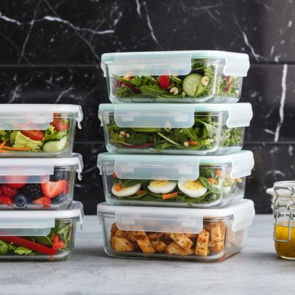 Lot de 4 boîtes de conservation pour aliments, transparentes / menthe