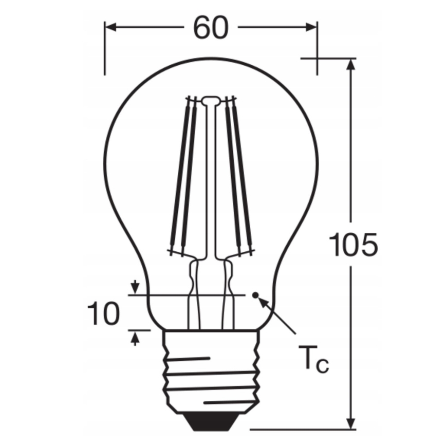 Lot de 5 ampoules LED Base Classic Filament A60 E27, 7 W, 230 V, 4000 K - Osram